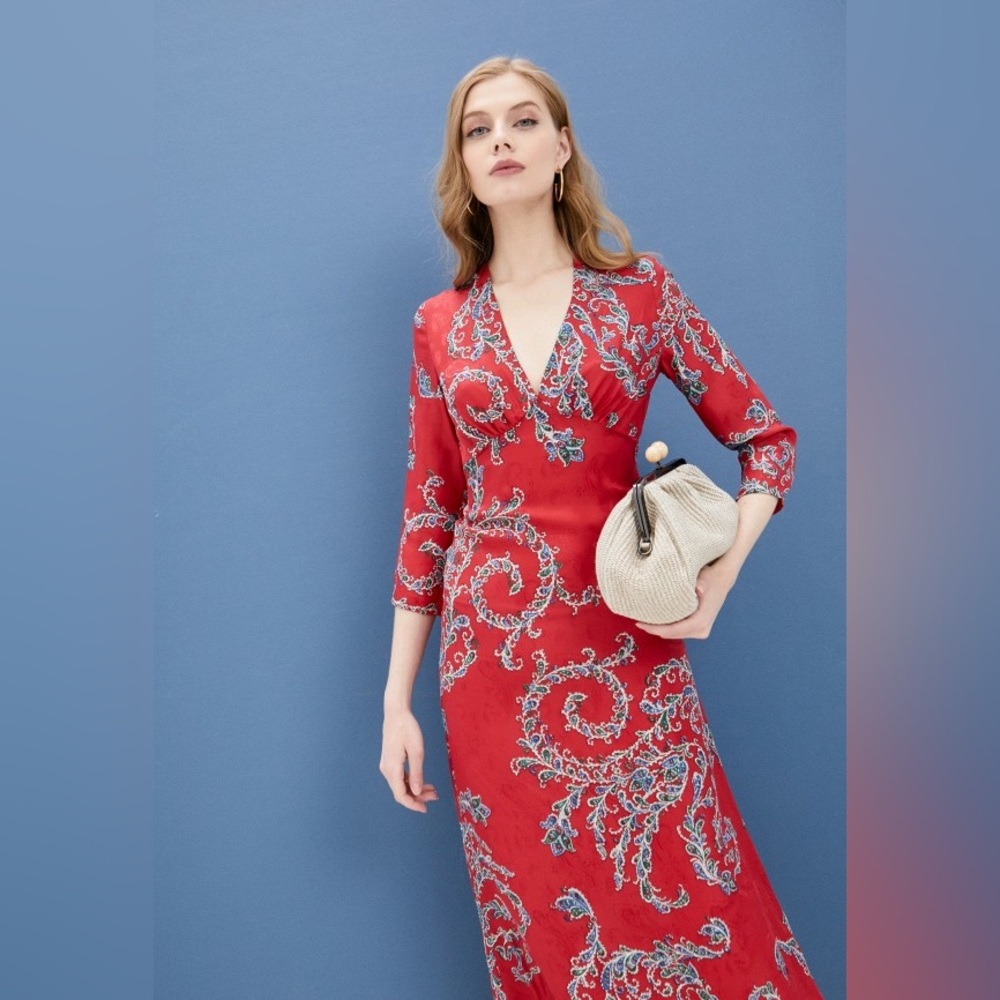 NWT Sandro 'Talina' Silk-Blend Midi Dress / US S